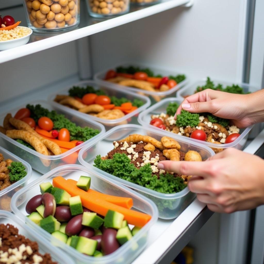 Organized food containers for meal prepping