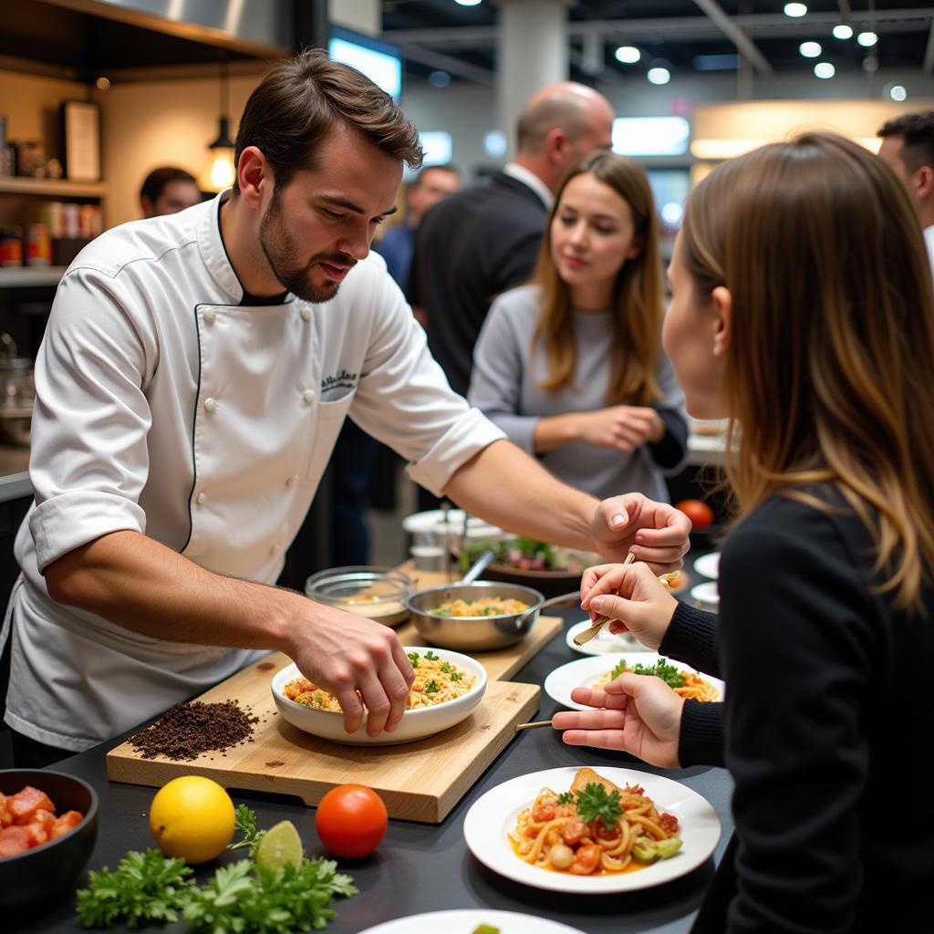 Chef demonstrating a recipe using new food products