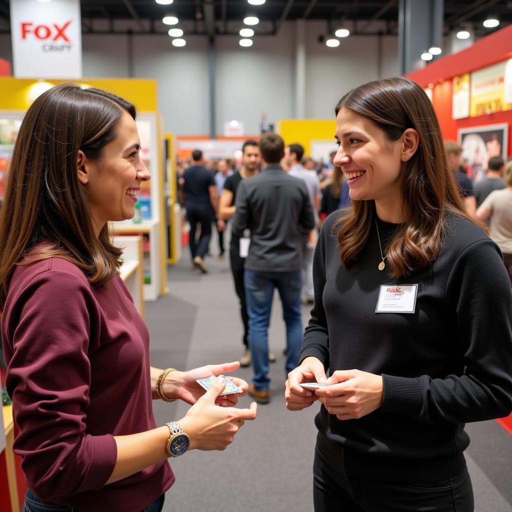 Food industry professionals networking at a product show