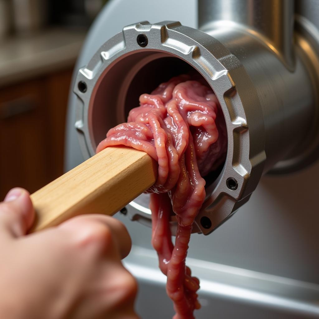 A food pusher for a meat grinder