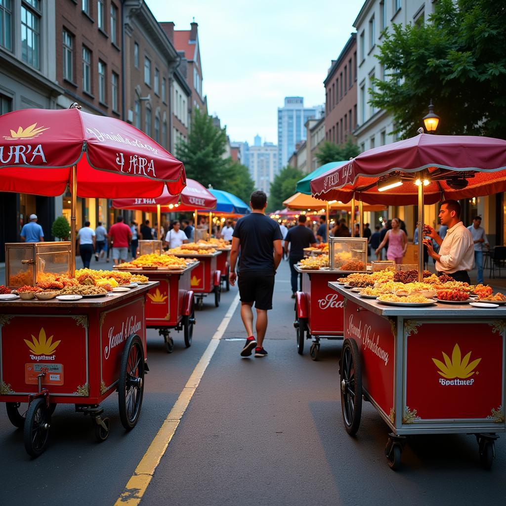 A diverse selection of food rolling carts