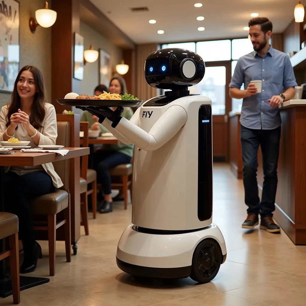 Food Running Robot Delivering Order