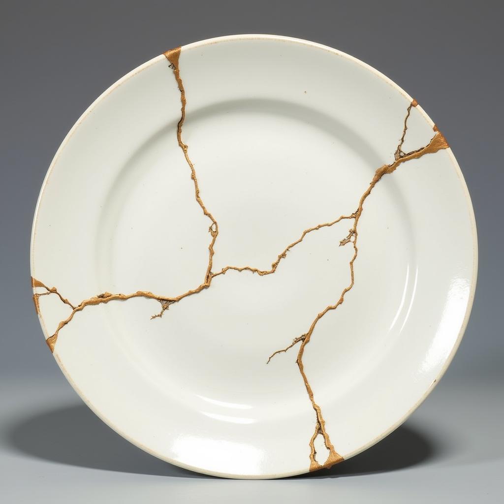 Kintsugi plate repaired with gold