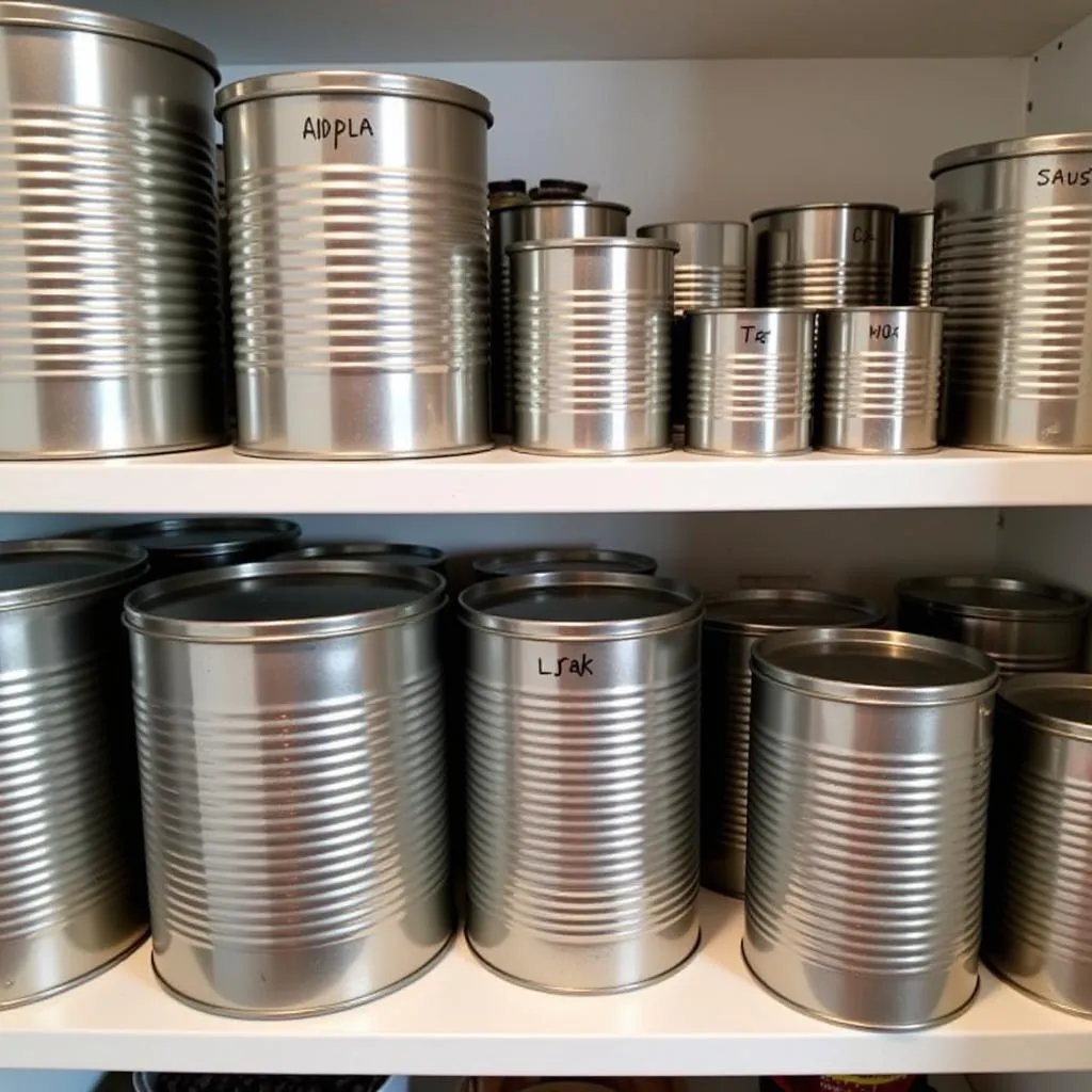 Food safe tins neatly arranged in a pantry