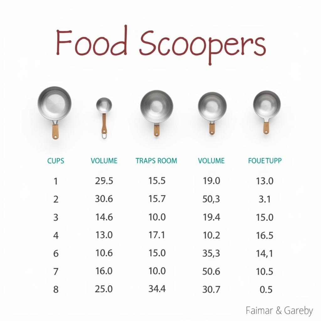 Food scooper sizes chart