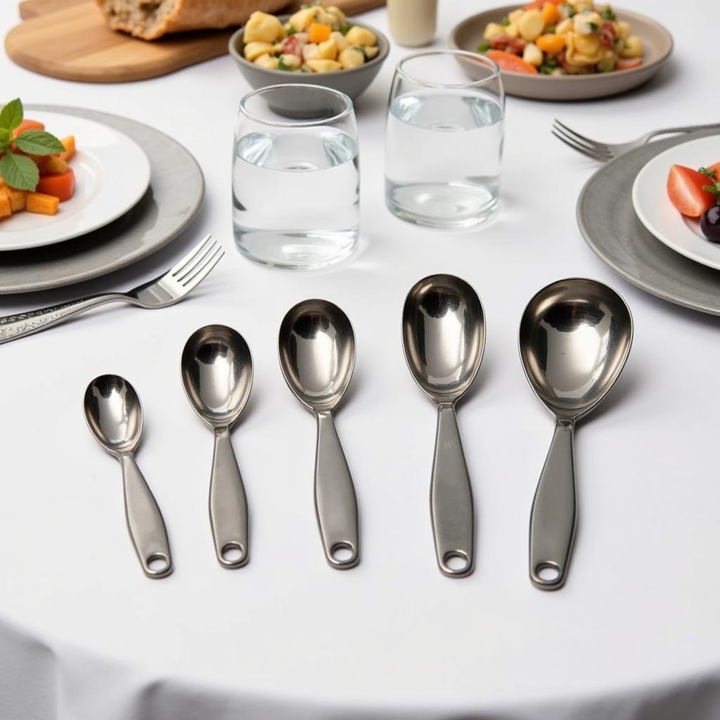 Various sizes of food scoops used for plating