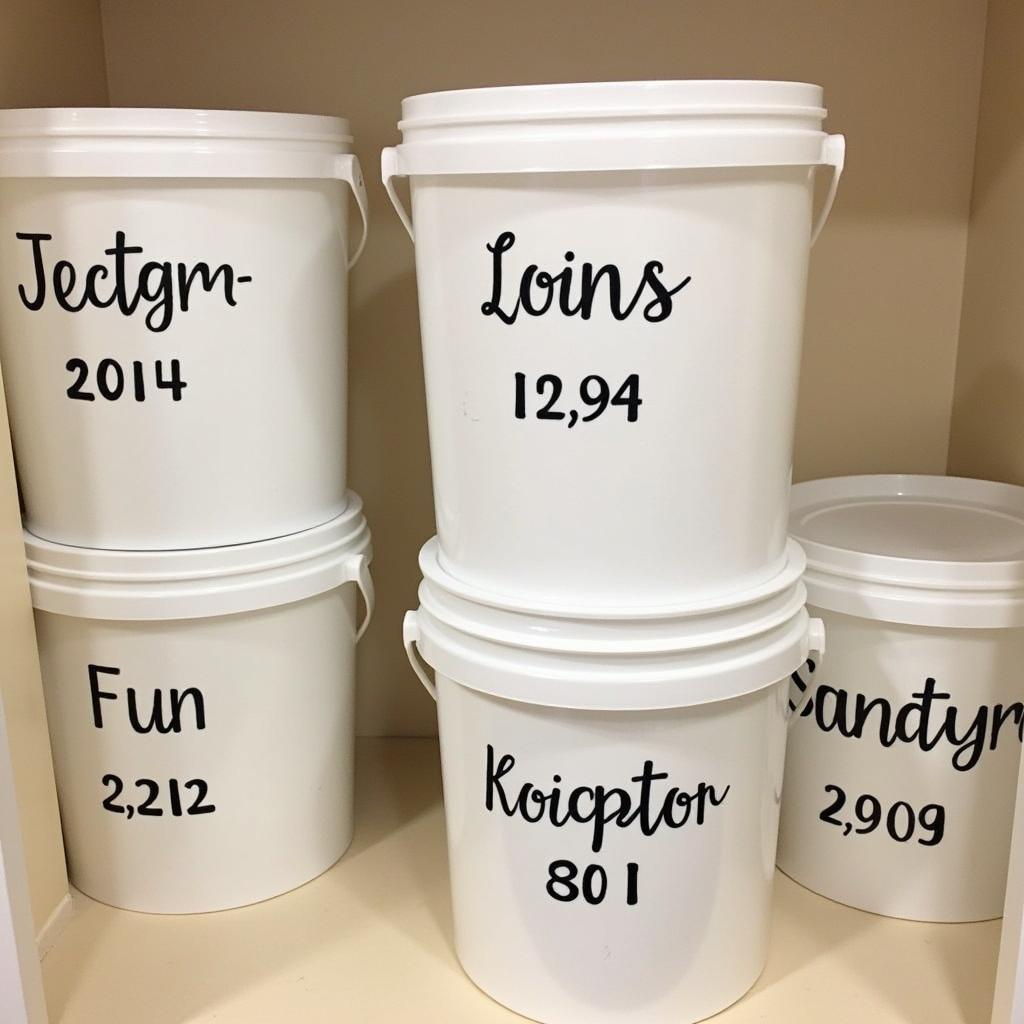 Organized pantry with food storage buckets