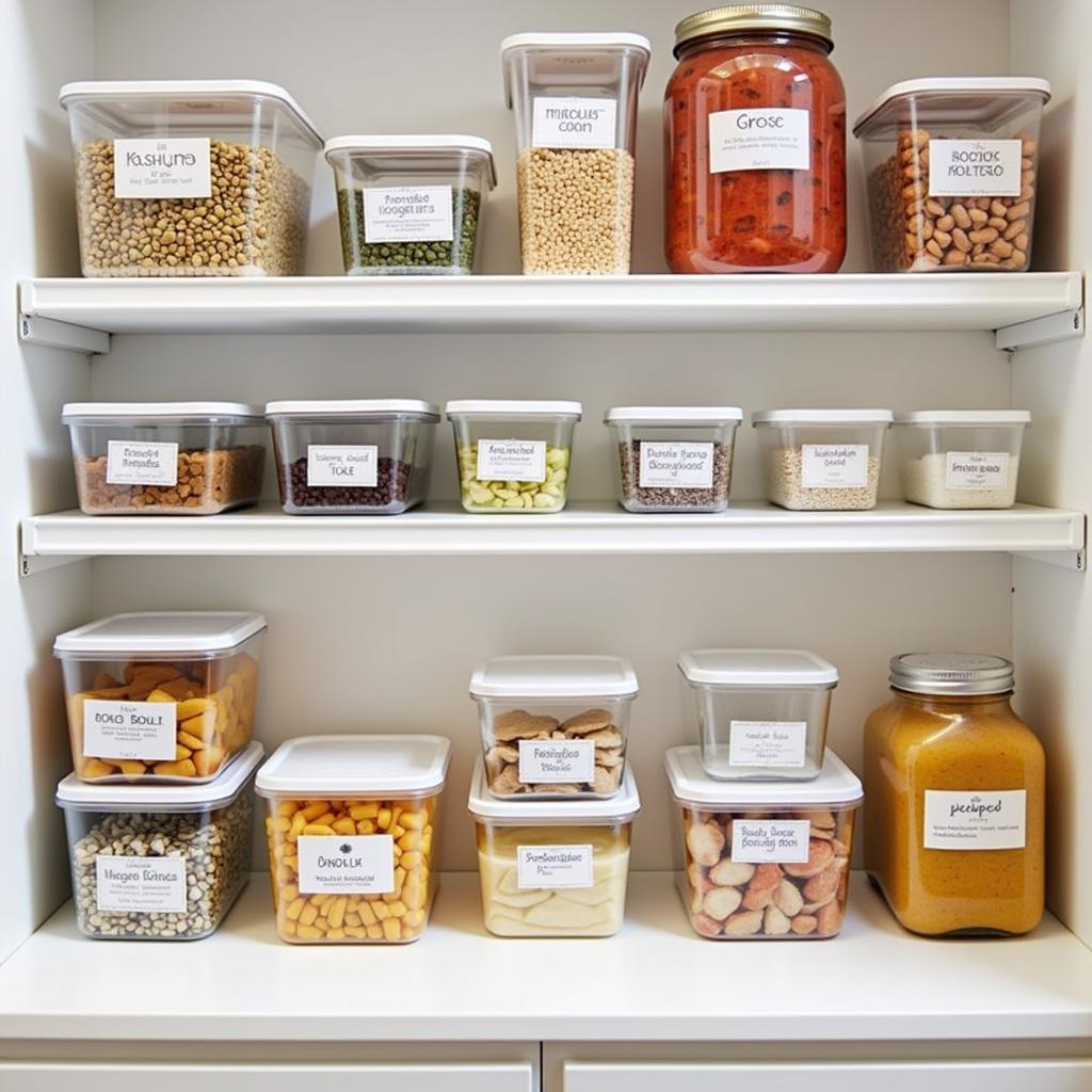 Organized food storage containers for long-term preservation.