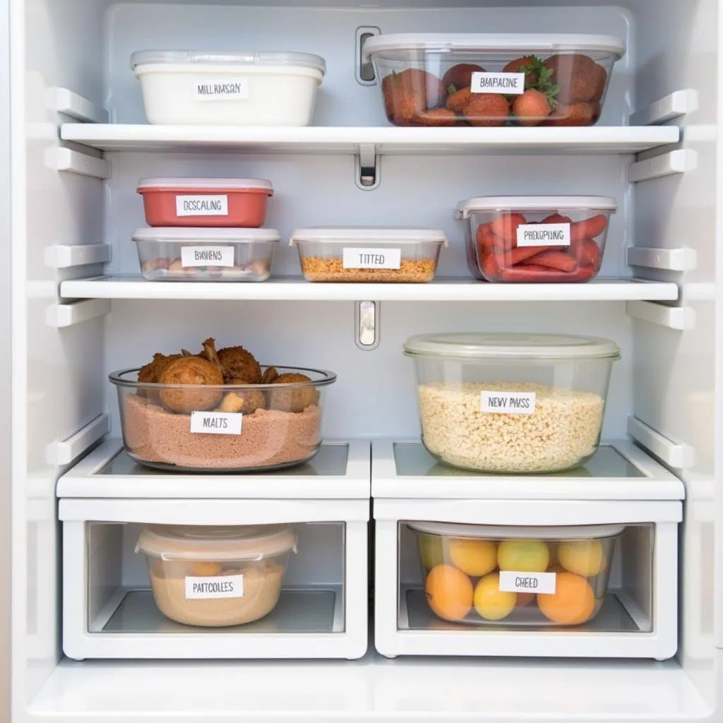 Storing food in commercial food storage containers inside a refrigerator