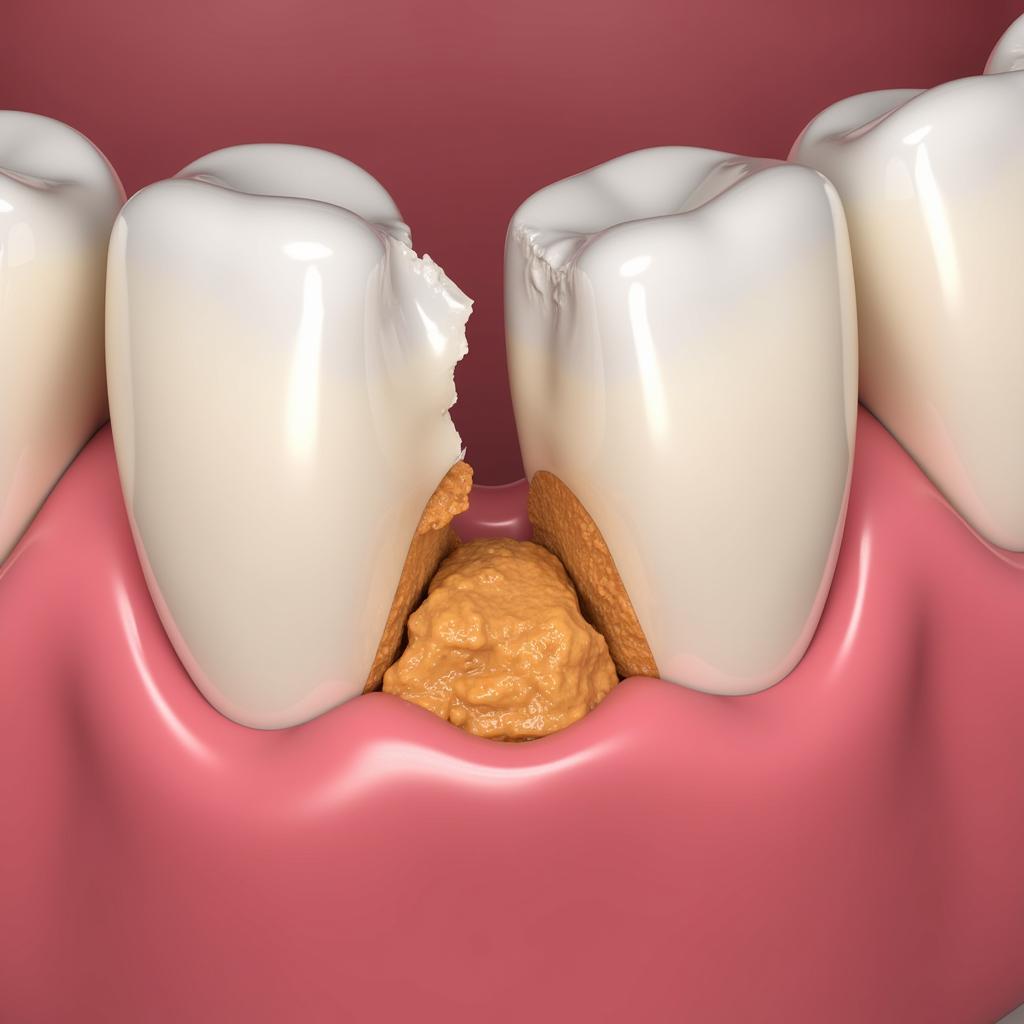 Food Stuck in Broken Tooth Close-up