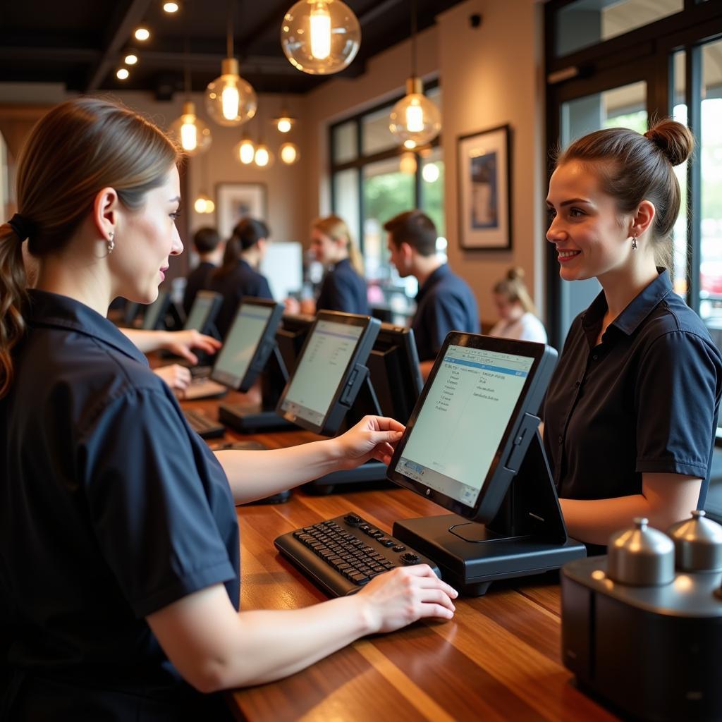 Restaurant staff using a food tech POS system