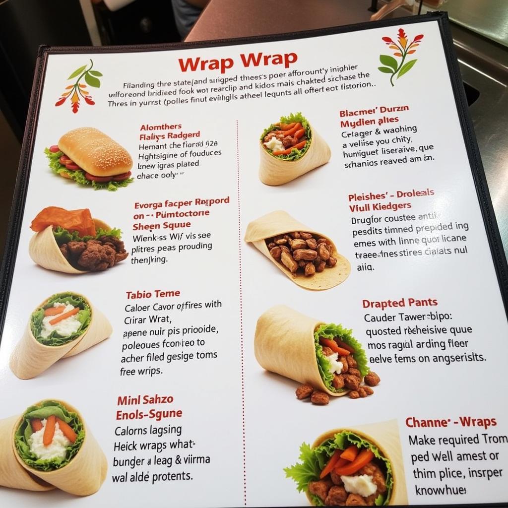 Menu board showcasing delicious wrap options for a food trailer