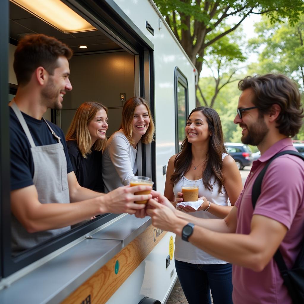 Food Trailer Serving Customers