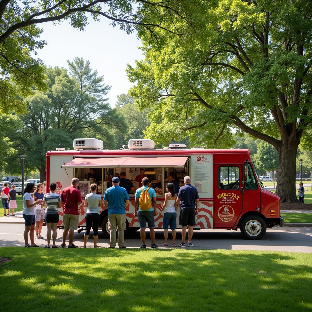 Food Truck Serving Customers at Hills Community Park