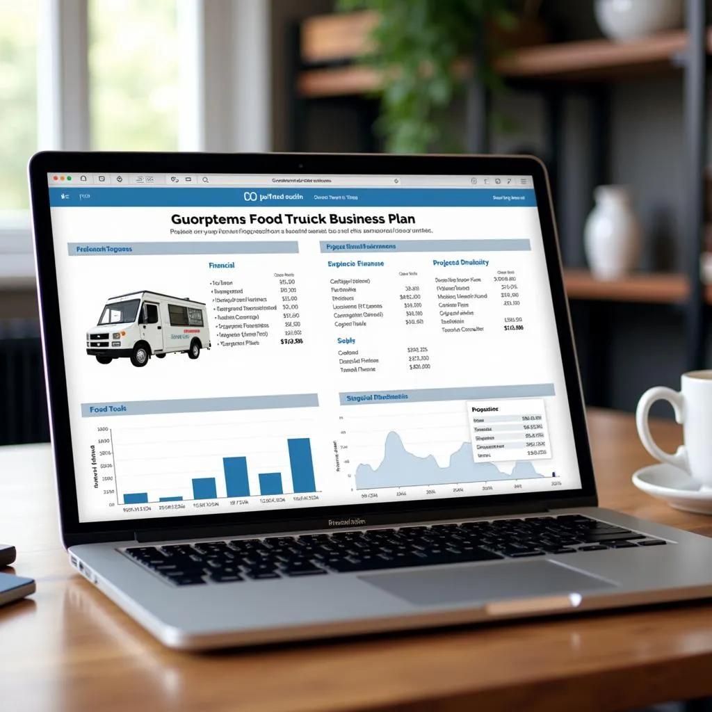 Food Truck Business Plan on a Laptop with Financial Charts