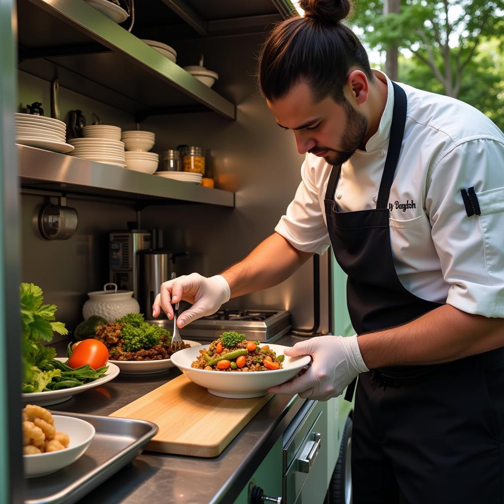 Chef Preparing Food in Open Kitchen