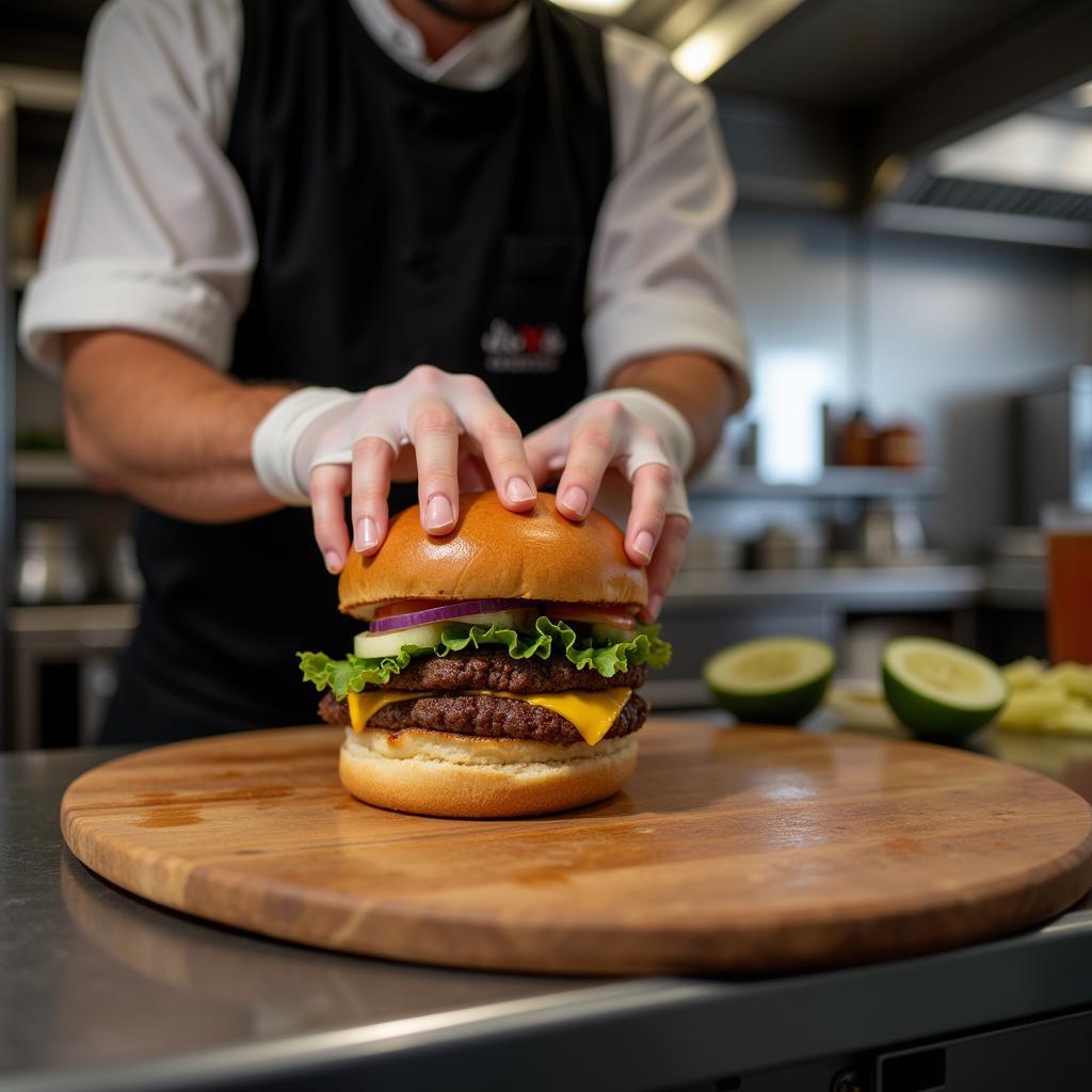 Chef preparing food in a food truck kitchen