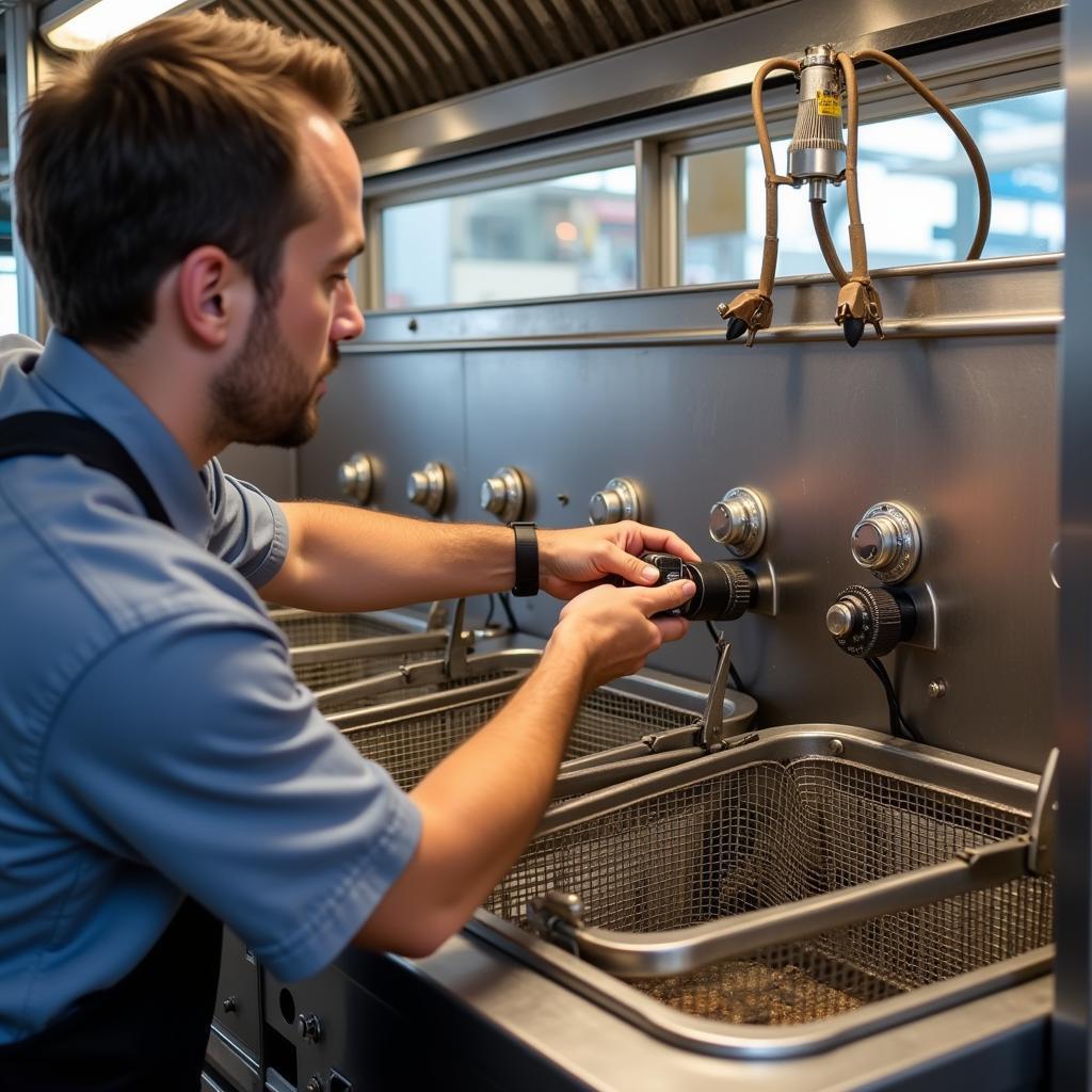 Inspecting the Deep Fryer in a Food Truck