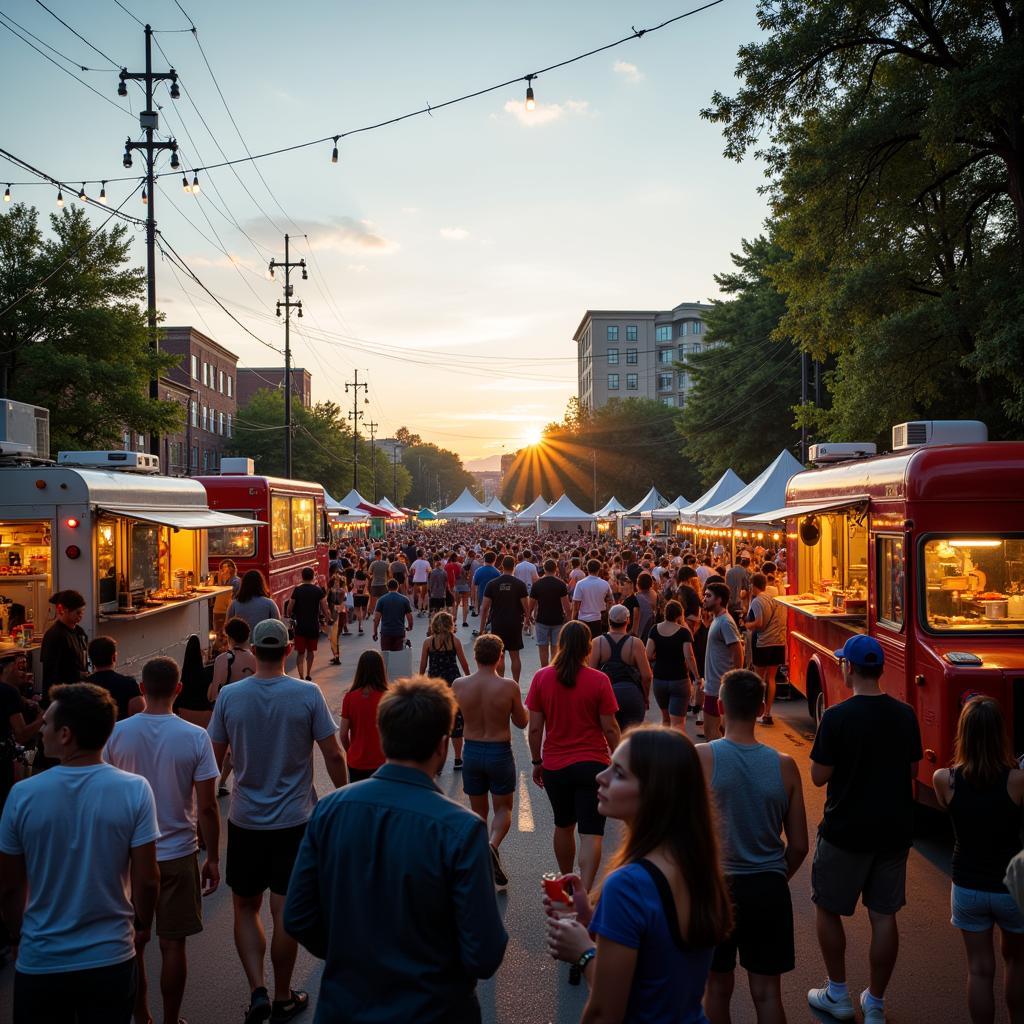 Lively atmosphere of a food truck festival