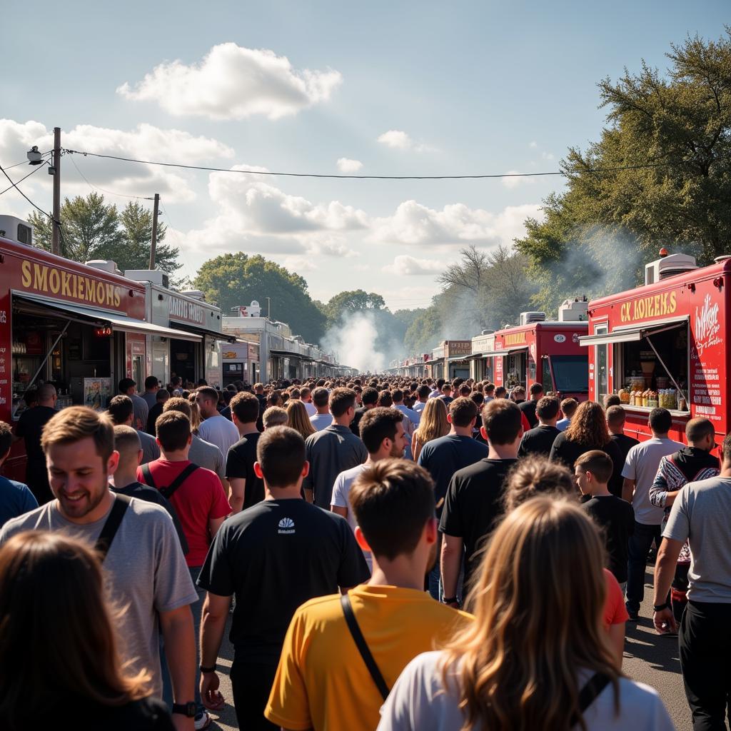 Crowd enjoying food at a food truck festival