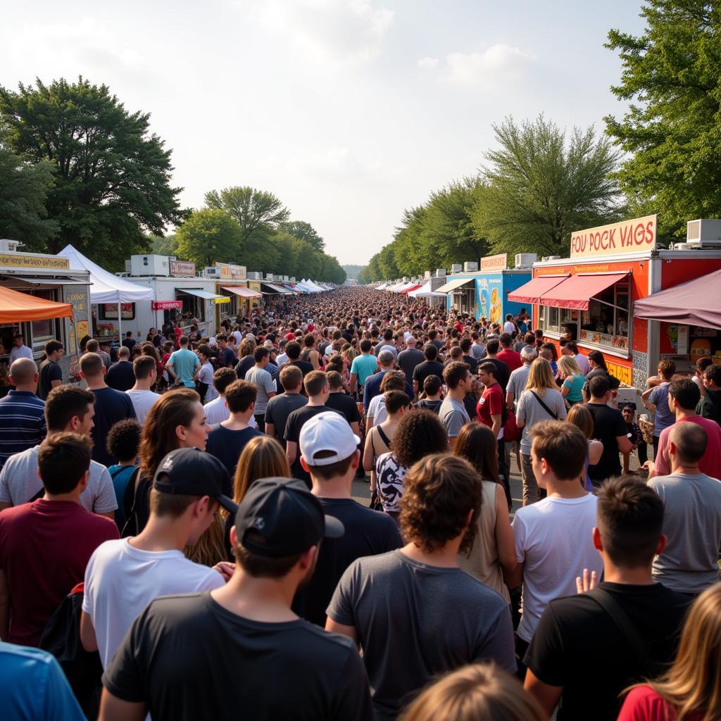 Crowds enjoying the food truck festival in Evansville