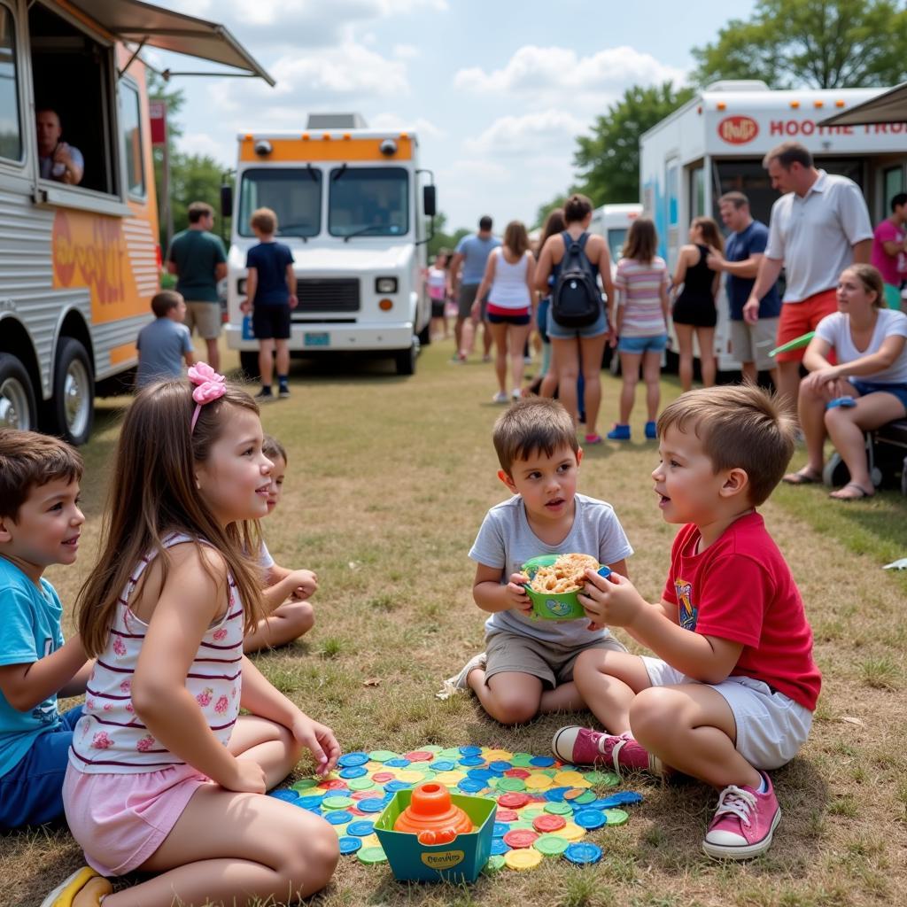 Families enjoying the food truck festival in Evansville