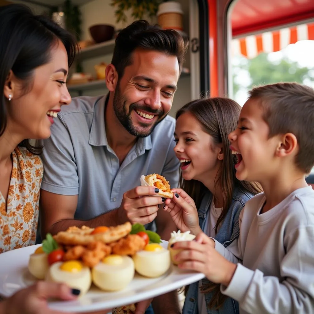 Family enjoying food truck festival