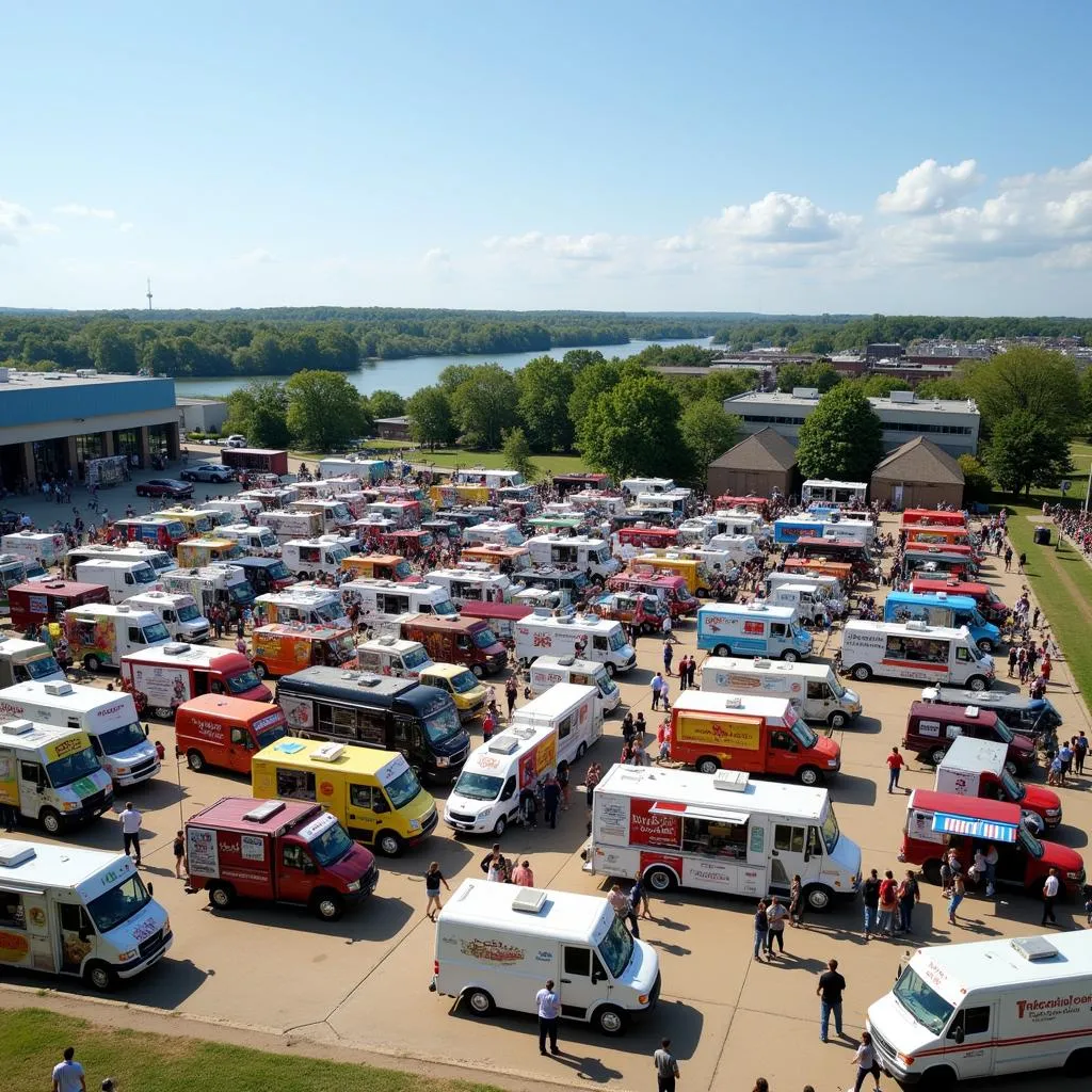 Food trucks lined up at the Arkansas Food Truck Festival