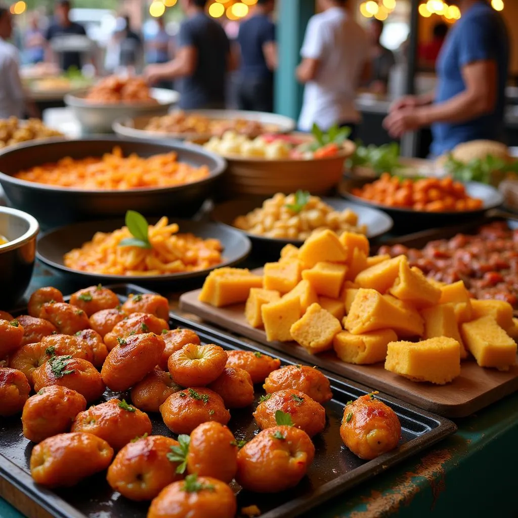 Various food stalls at a food truck festival