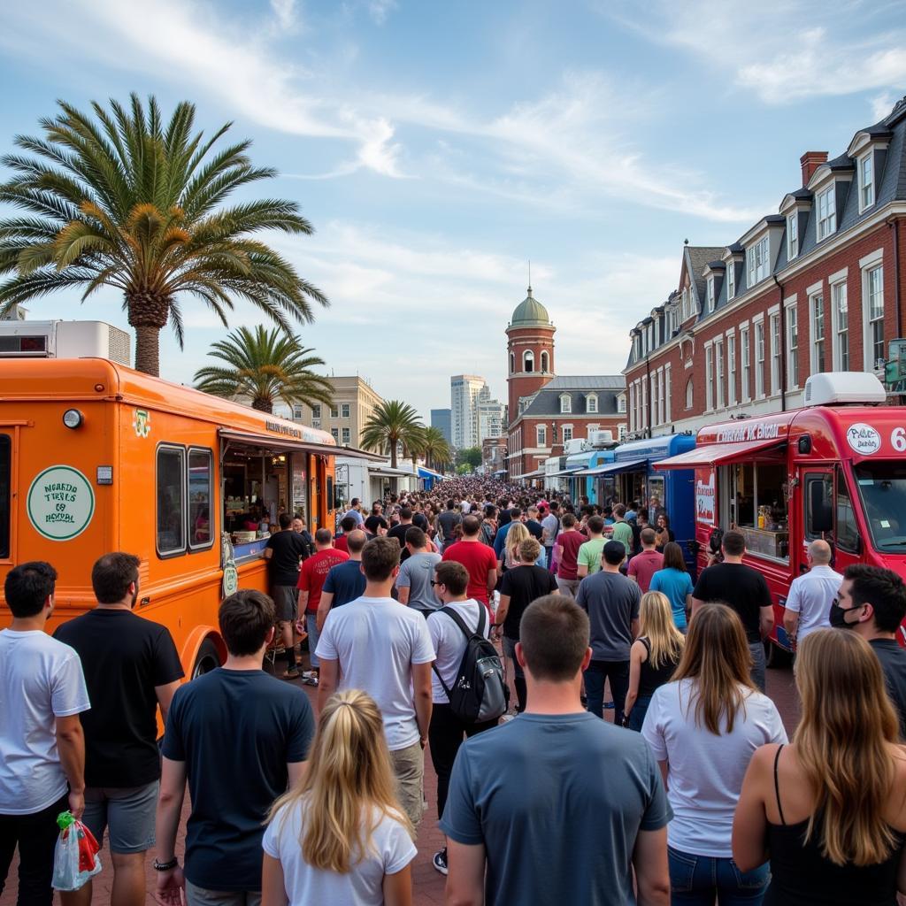 A vibrant crowd enjoying the lively atmosphere at the food truck festival in Sewell, NJ.