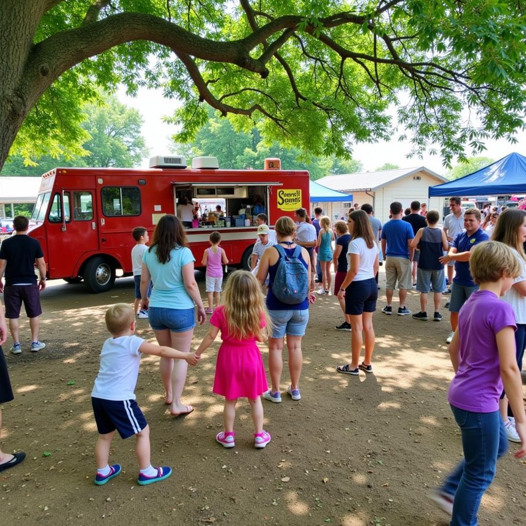 Families and friends enjoying the food and festivities at the Sewell food truck festival, highlighting the event's family-friendly atmosphere.