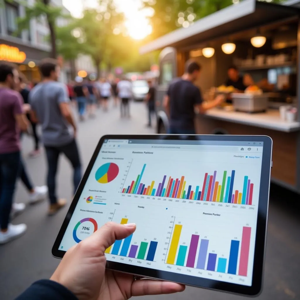 Food truck financial dashboard on tablet