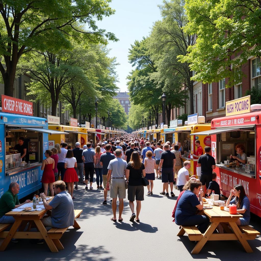 Food trucks lined up at Food Truck Friday in Pinckney, Michigan