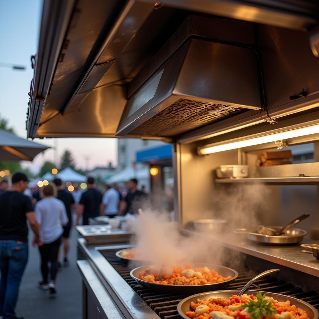 Food Truck with Hood System on Busy Street