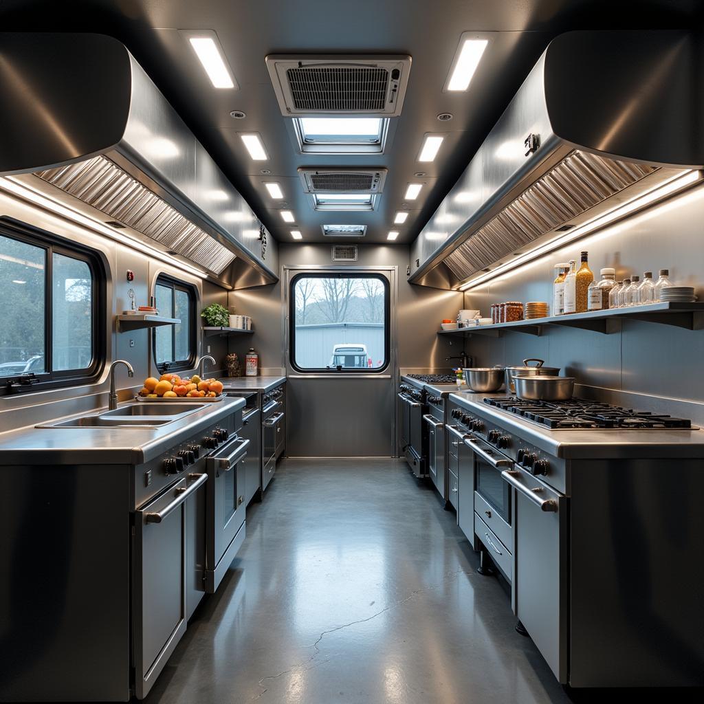 Food truck interior with solar powered equipment