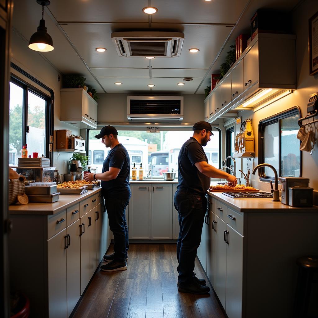 Food Truck Interior with Comfortable Staff