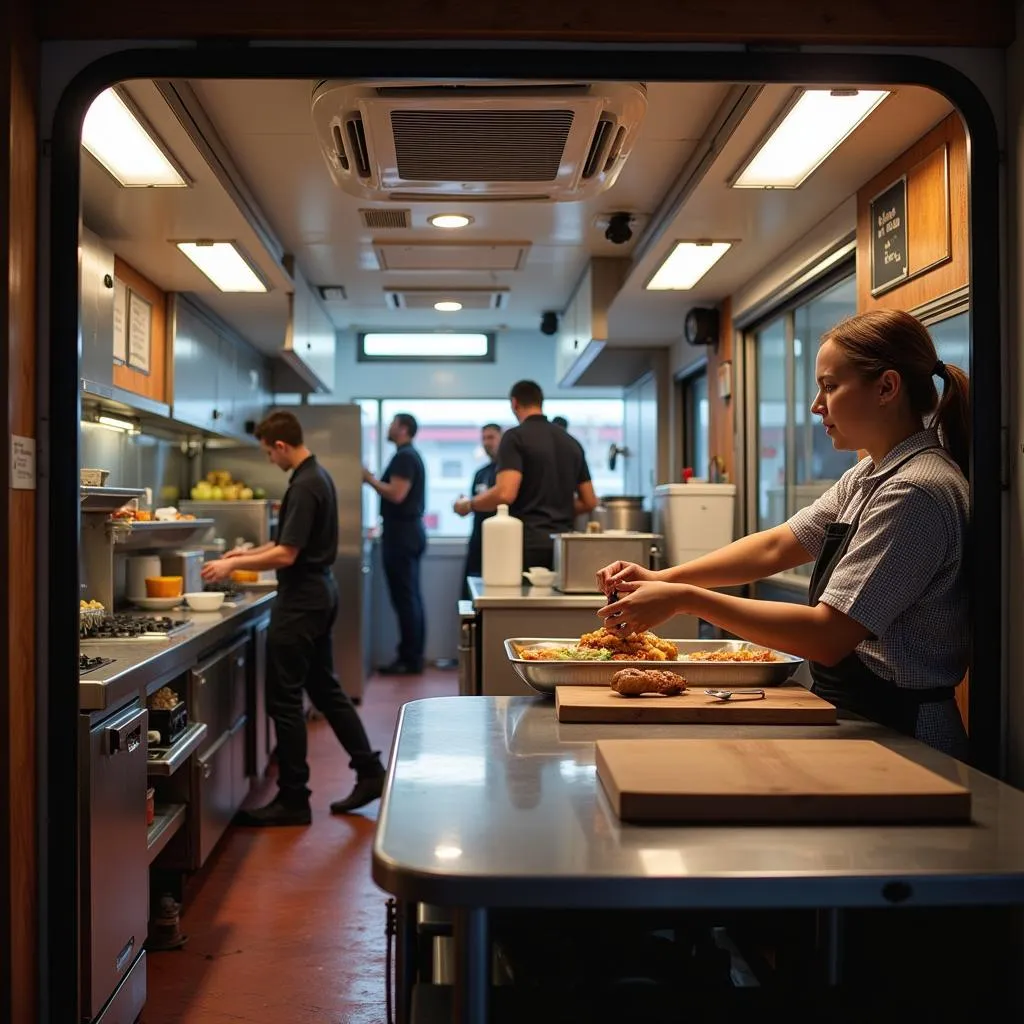 Inside a food truck with a comfortable temperature