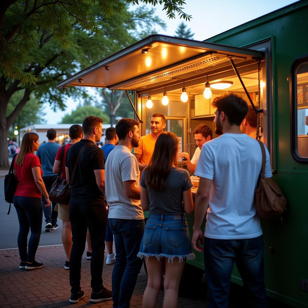 Customers ordering at a food truck in Kennewick, WA