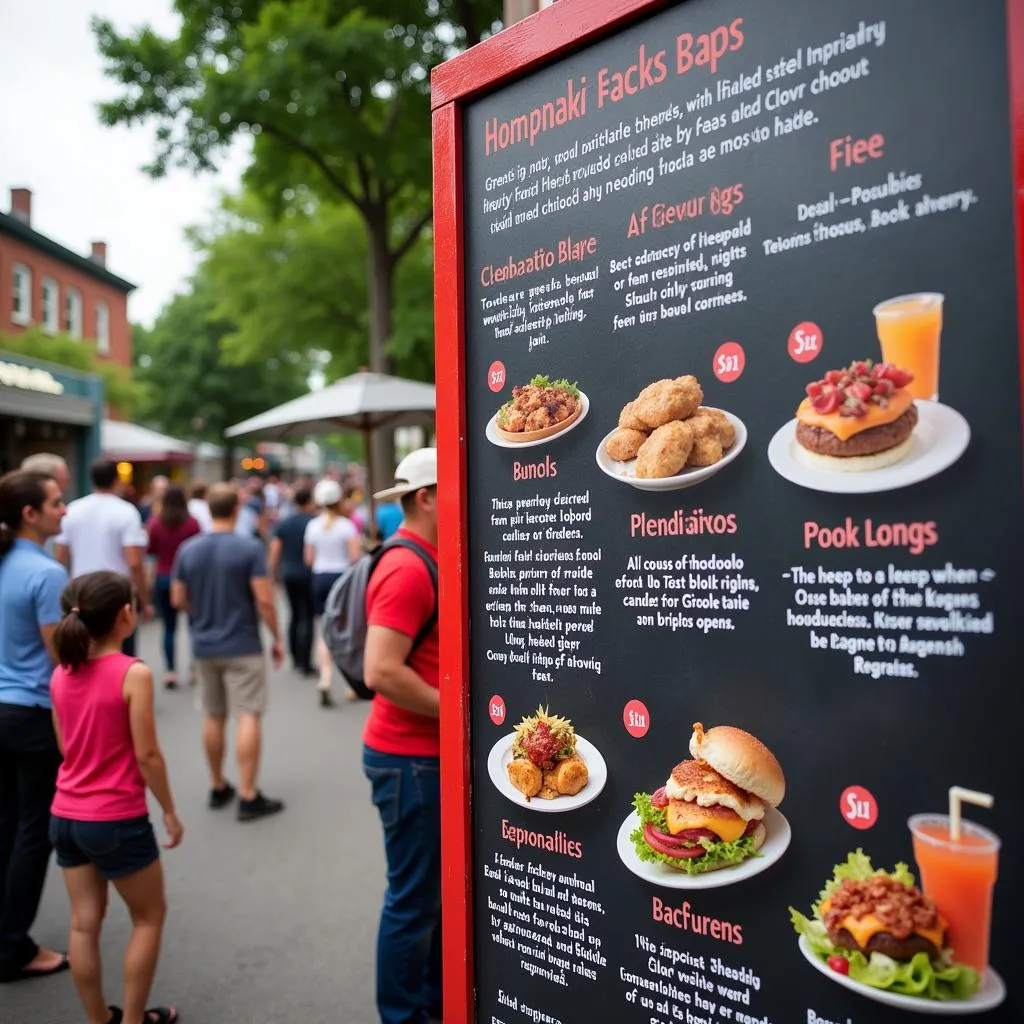 A close-up shot of a food truck menu with customers in the background waiting to order, highlighting the variety and appeal of food truck offerings in Silver Spring, MD.