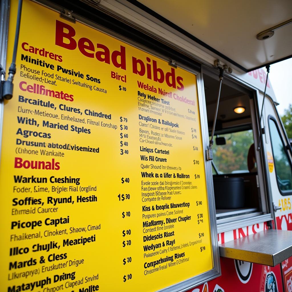 Close-up of a Food Truck Menu