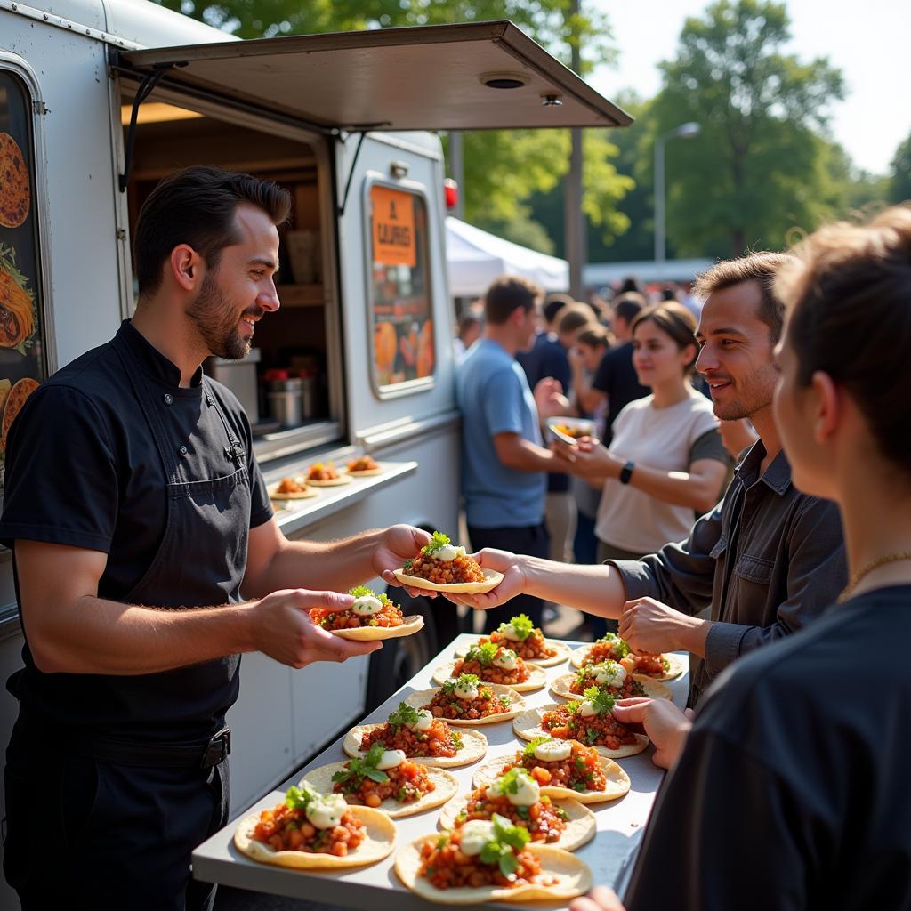 Food Truck Offering Free Sample Tacos