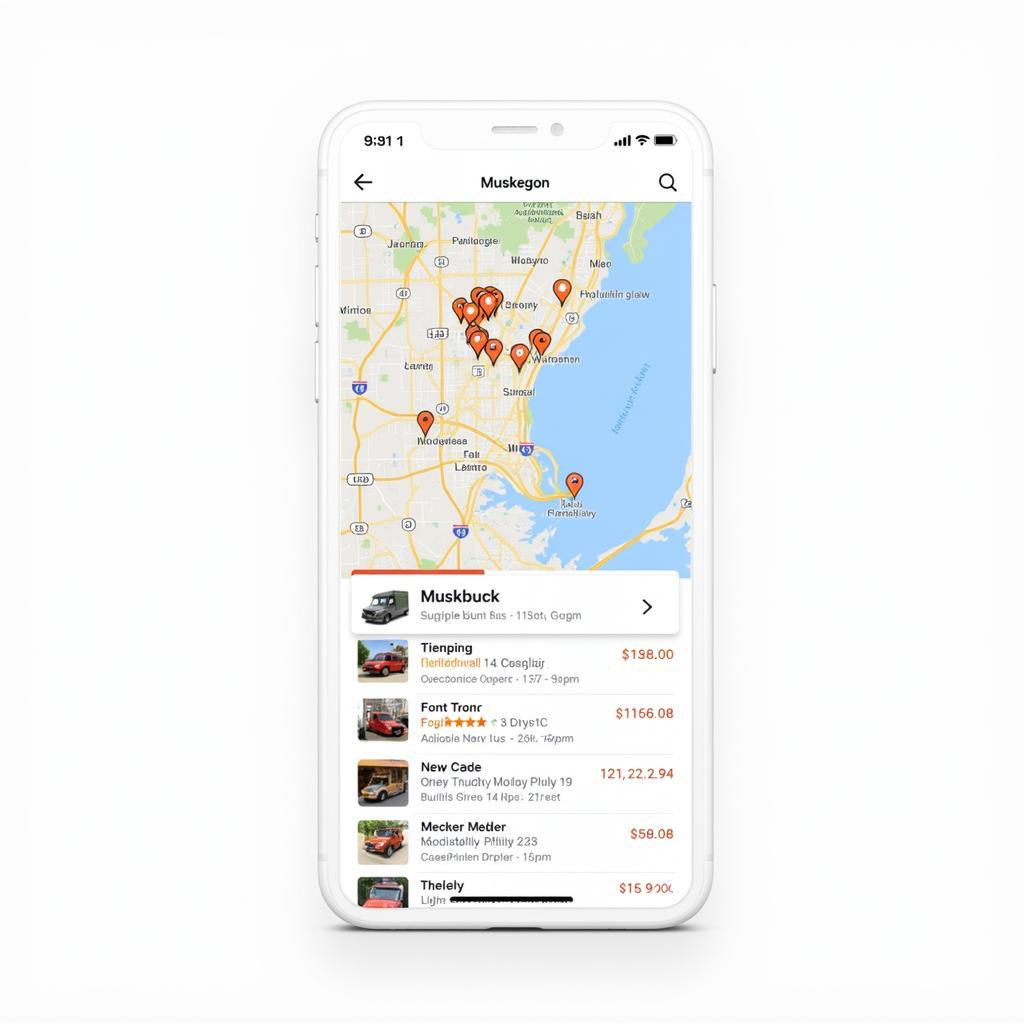 Mobile app displaying food truck schedules and locations in Muskegon, MI