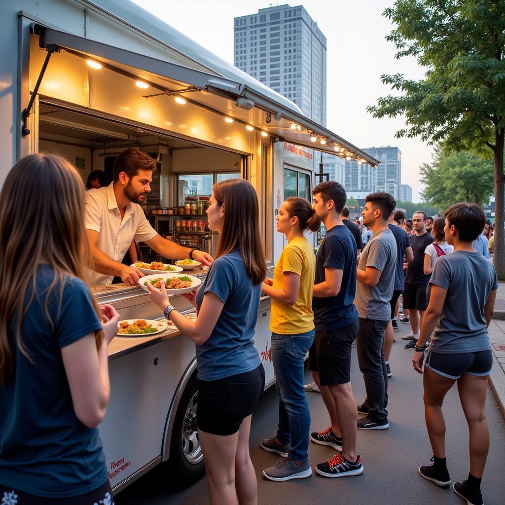 Busy Food Truck Serving Happy Customers