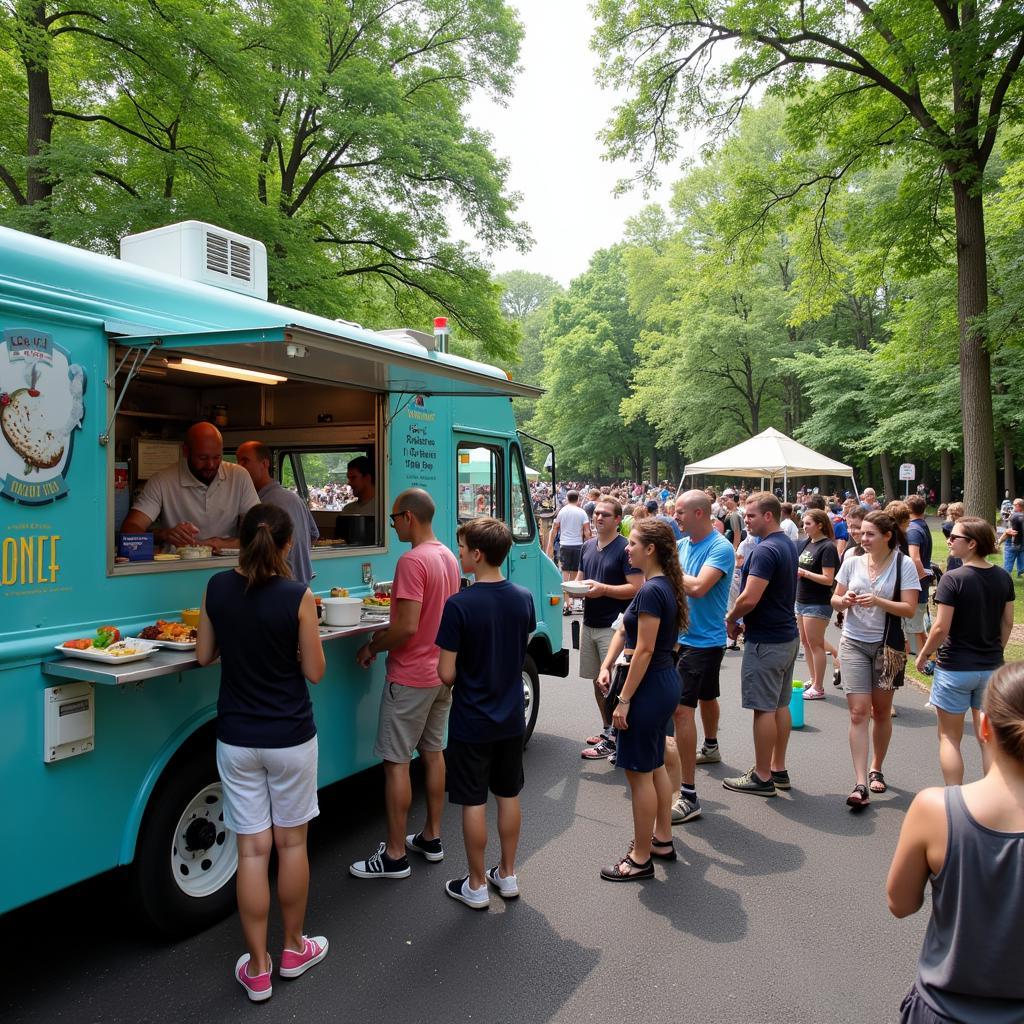 Food truck serving customers during Food Truck Friday at Roger Williams Park