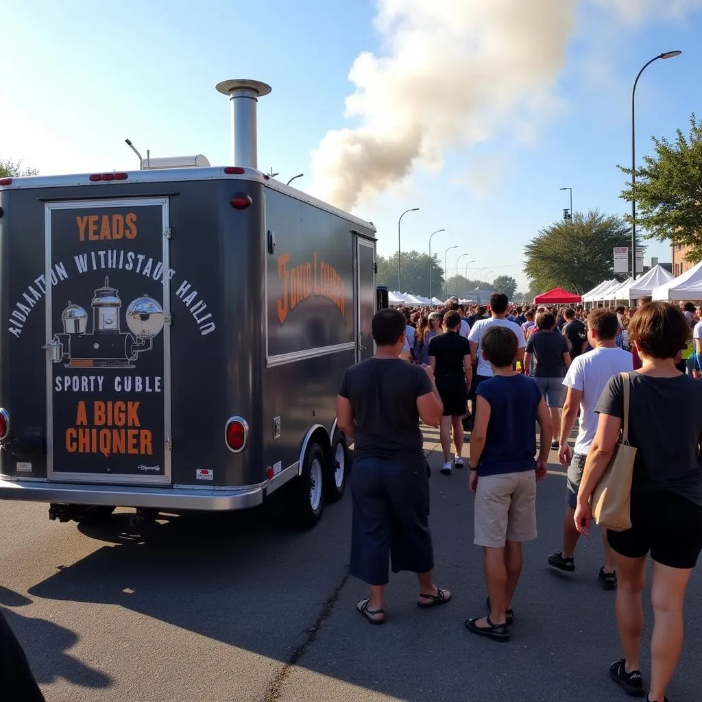 Food truck smoker in action