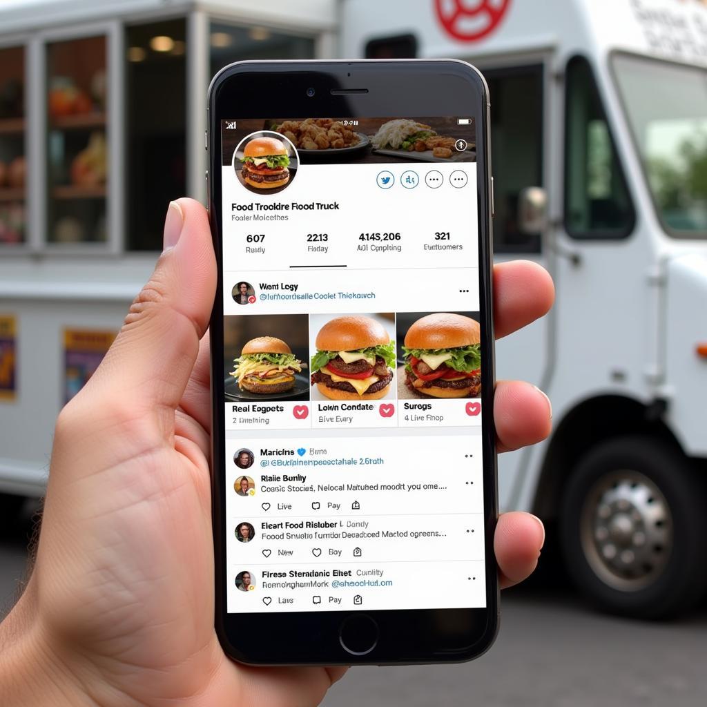 Food truck using social media to promote its location and menu