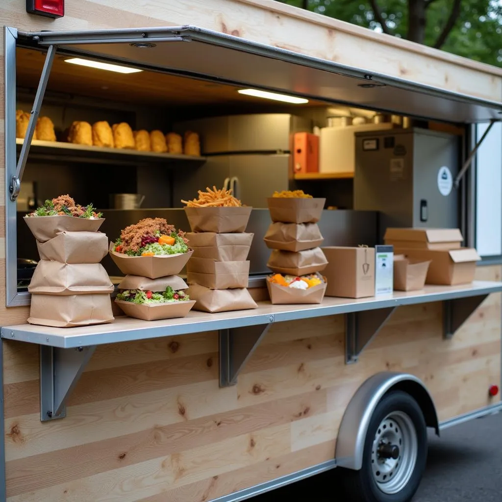 Food Truck Serving Food in Sustainable Packaging