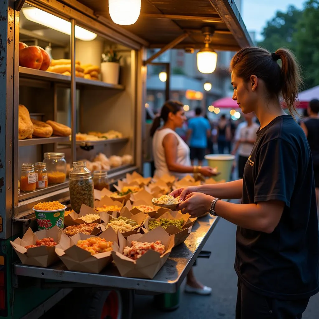 Food Truck Serving Food in Sugarcane Containers