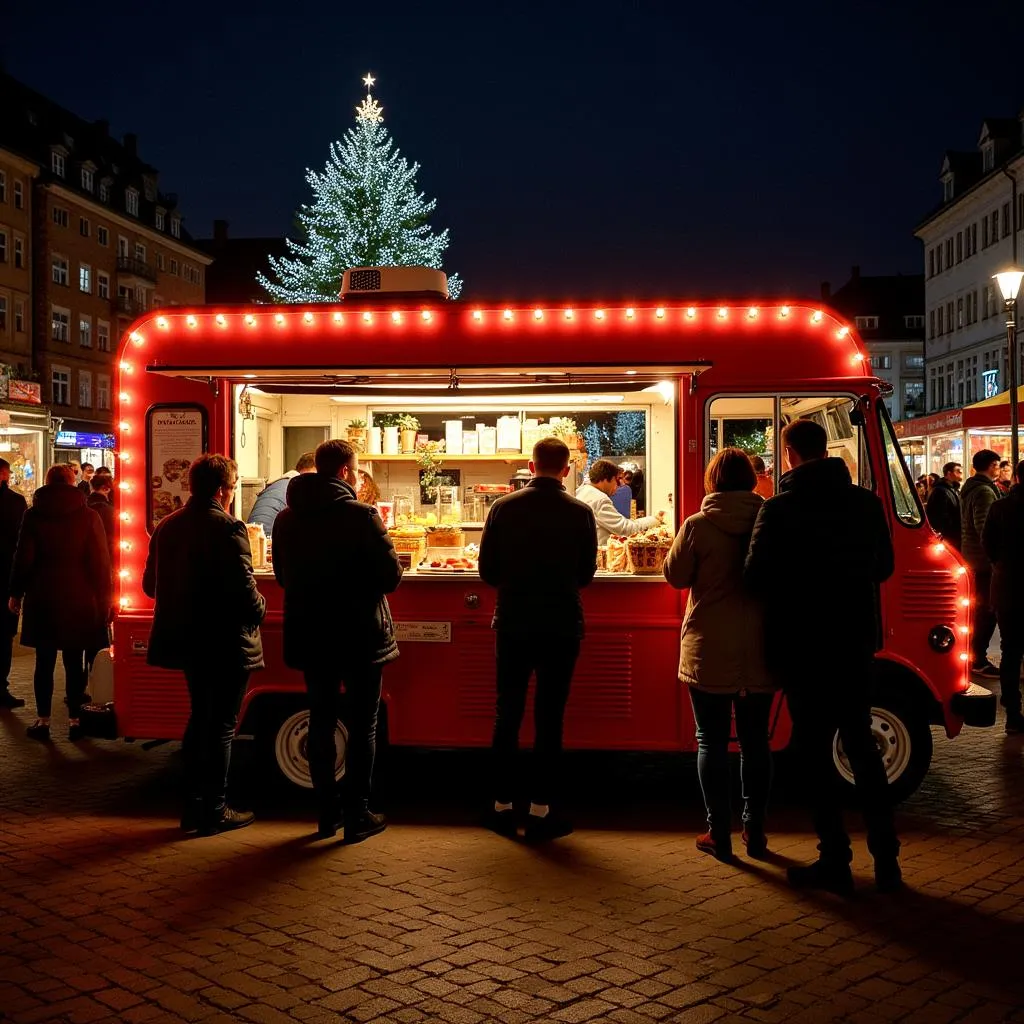 Food truck parked at a Christmas market