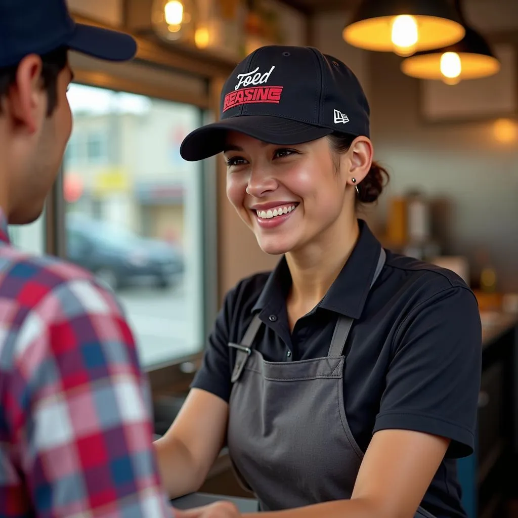 Food Truck Worker Wearing a Branded Baseball Cap